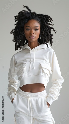 Woman Wearing a White Hoodie