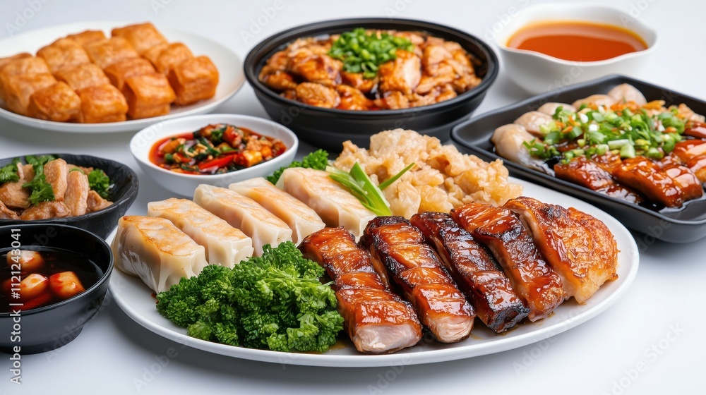 A plate of food with a variety of meats and vegetables A plate of food with a variety of meats and vegetables