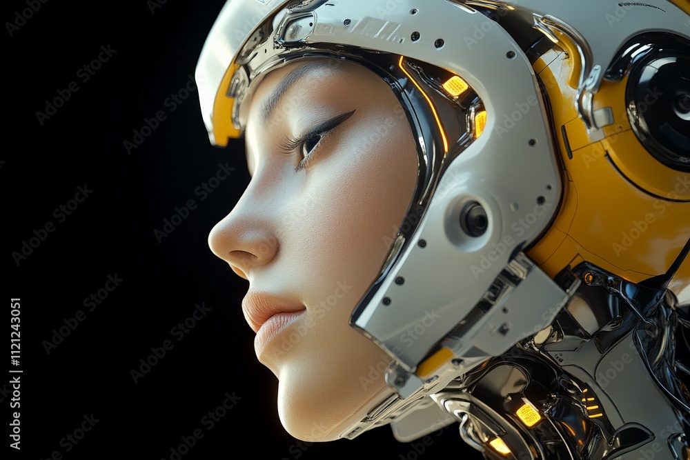 Futuristic robotic face with sleek design and glowing elements representing advanced technology and artificial intelligence Futuristic robotic face with sleek design and glowing elements representing advanced technology and artificial intelligence