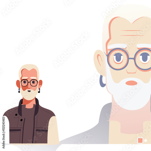 Old man with glasses and beard. Vector illustration in a flat style.