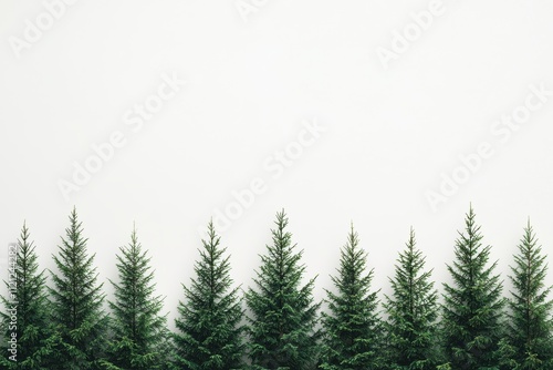 Row of pine trees standing tall against white background