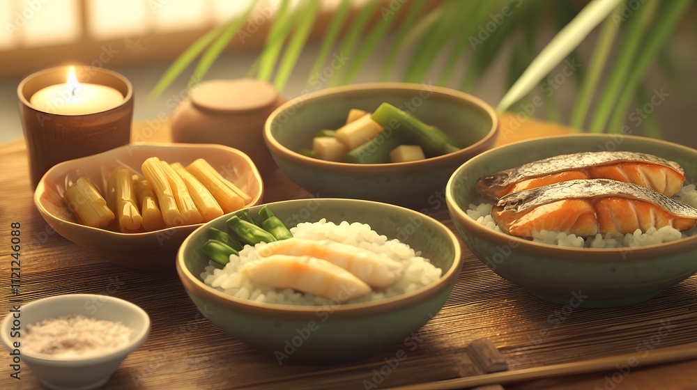 Assortment of Japanese Cuisine: Sashimi, Sushi, and Miso Soup Assortment of Japanese Cuisine: Sashimi, Sushi, and Miso Soup