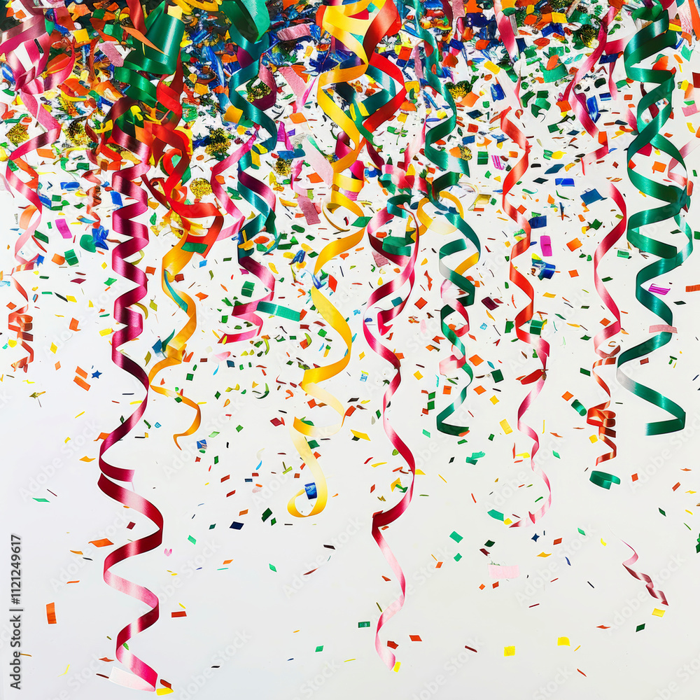 Obraz premium coloured confetti as a white New Year's background. AI generative.