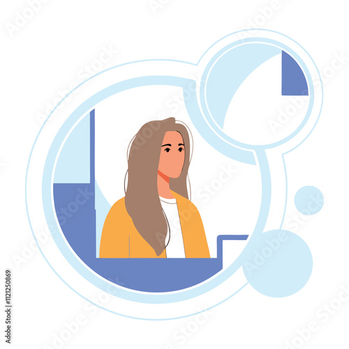 Woman with long hair in a flat style. Vector illustration in a flat style.