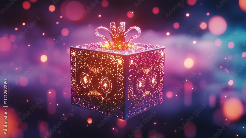 Magical glowing gift box floating in colorful mist digital art concept fantasy environment Magical glowing gift box floating in colorful mist digital art concept fantasy environment