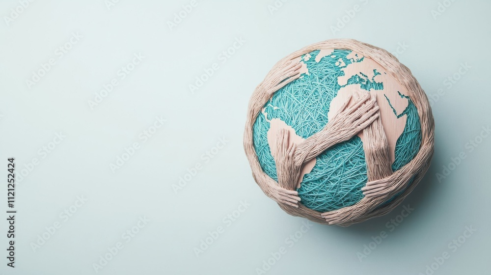 A stylized globe with hands encircling it, symbolizing unity and care for the Earth in a creative, artistic design. A stylized globe with hands encircling it, symbolizing unity and care for the Earth in a creative, artistic design.