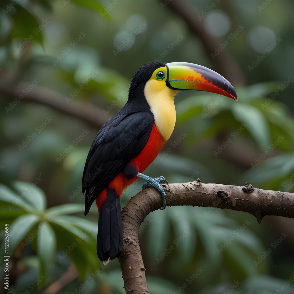 Multi colored toucan perched on branch Multi colored toucan perched on branch