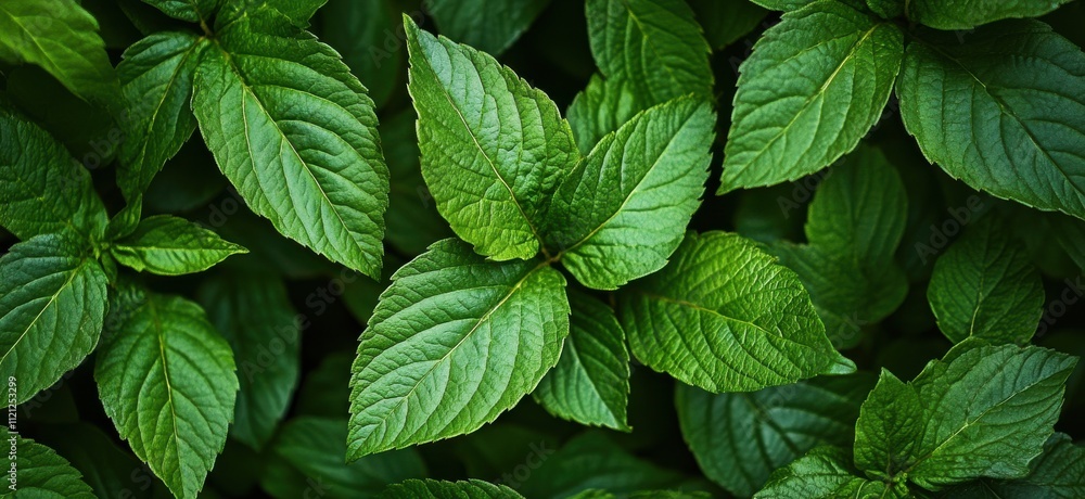 Lush Green Mint Leaves Background with Textural Details Captured in Natural Lighting for Culinary and Botanical Use Lush Green Mint Leaves Background with Textural Details Captured in Natural Lighting for Culinary and Botanical Use