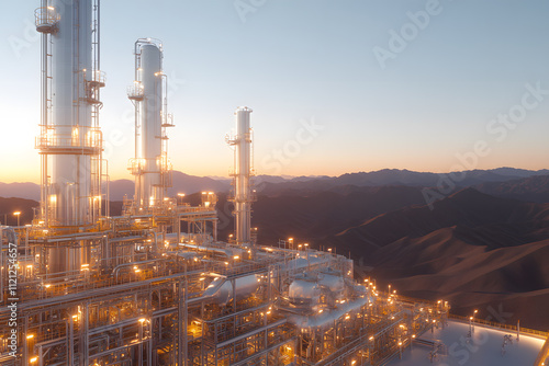 A modern plant featuring sleek carbon capture units, showcasing advanced technology designed to reduce carbon emissions by capturing CO2 from industrial processes and redirecting it safely photo