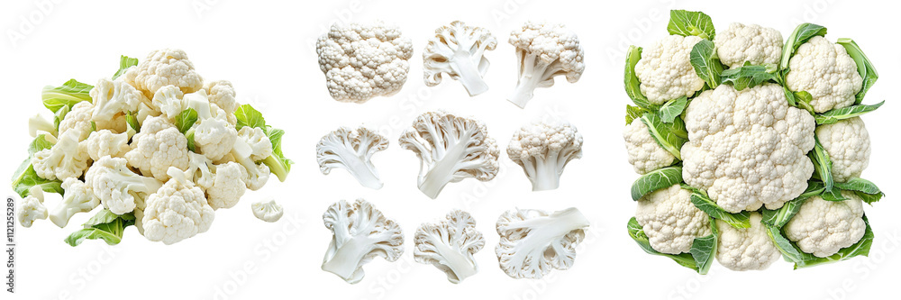 Set of freshly harvested cauliflower arranged isolated on a transparent background Set of freshly harvested cauliflower arranged isolated on a transparent background