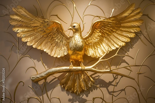 Golden bird wall decor photo