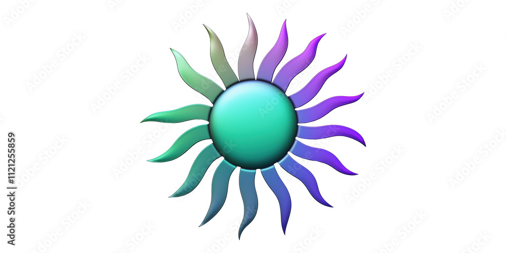 Colorful abstract sun emblem with wavy rays isolated on transparent background
