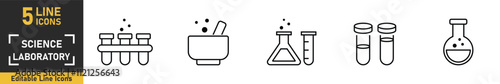 Science Laboratory line icon set. Set of 5 outline icons related to science laboratory. Vector illustration.