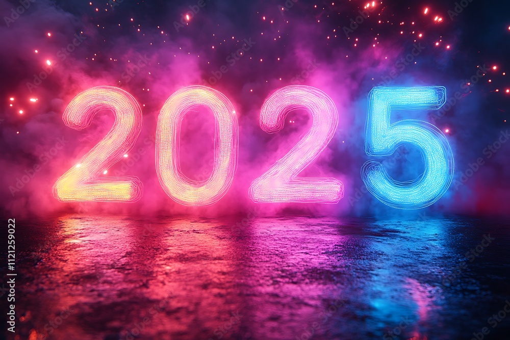 New Year 2025 Number Illuminated with Lights in the Dark
New Year 2025 Number Illuminated with Lights in the Dark