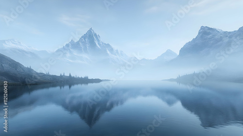 Serene Mountain Lake 3D Illustration