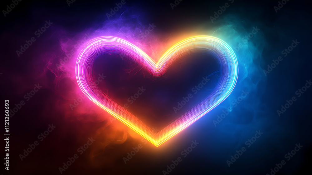 Abstrac neon heart made of interconnected lines and dots Abstrac neon heart made of interconnected lines and dots