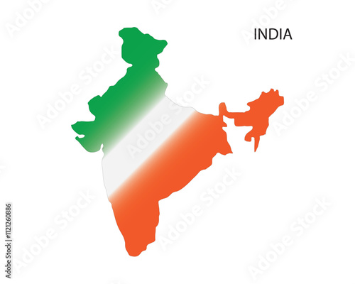 India map vector illustration, scribble sketch Republic India map, Indian map silhouette, Indian country, India national color, orange green and white, India national flag color