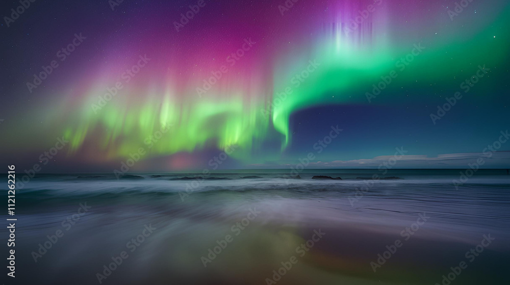 Aurora view with ocean waves Aurora view with ocean waves
