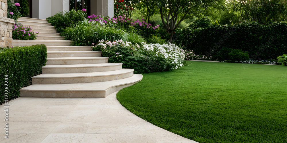 Naklejka premium Outdoor stairlift installed on a stone staircase, with a sleek, modern design, offering mobility and accessibility for individuals with limited mobility in an outdoor setting