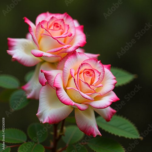 A photo of vibrant dual colored roses - Generative AI
 photo