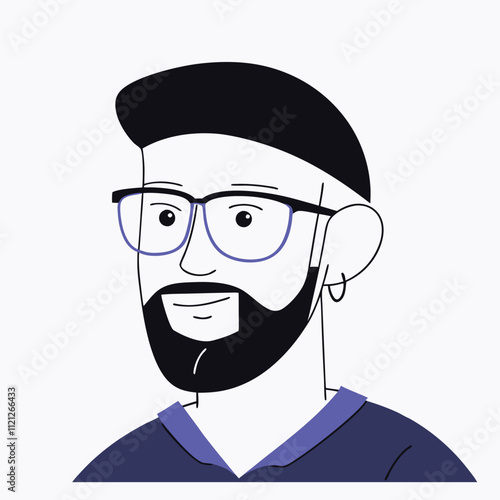 Man with beard and glasses. Vector illustration in flat design style.
