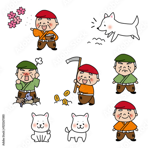 Fototapeta Naklejka Na Ścianę i Meble -  はなさかじいさんセット