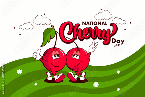 national cherry day , design with cute cartoon character cherry