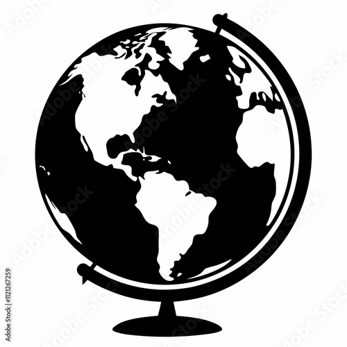 Globe silhouette black vector illustration and white background