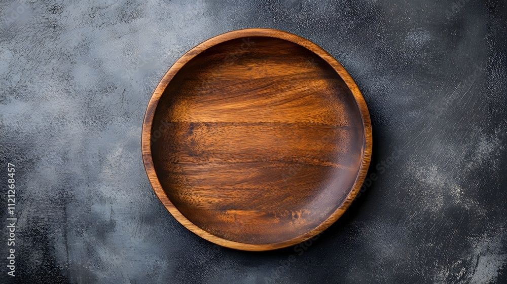 Empty Oval Wooden Serving Dish on Dark Background Empty Oval Wooden Serving Dish on Dark Background