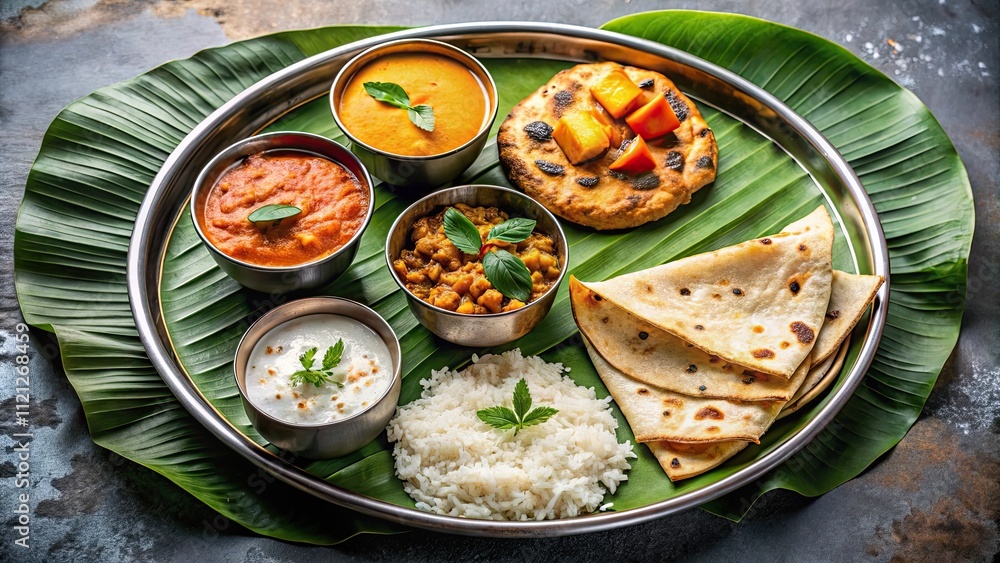 Indian vegetarian Thali meal with paneer butter masala Indian vegetarian Thali meal with paneer butter masala