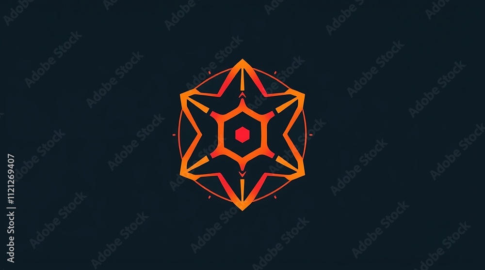 Abstract Starburst Mandala: Fiery Hues on Dark Background Abstract Starburst Mandala: Fiery Hues on Dark Background