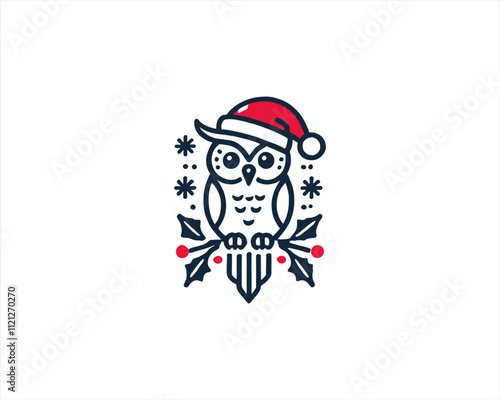 Christmas Owl Logo Design Icon Vector Illustration. Merry Christmas photo