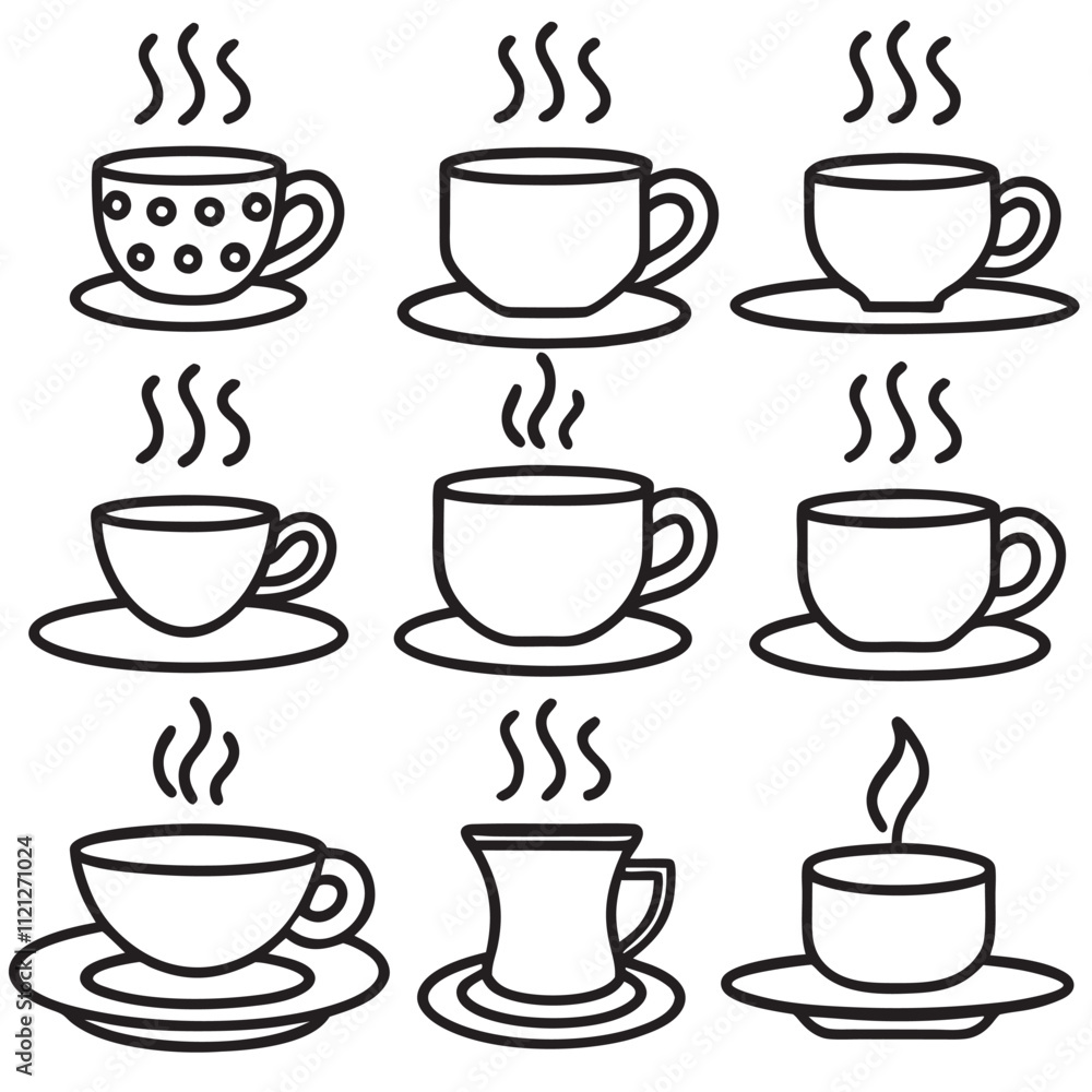 Obraz premium A grid of black silhouette coffee cups line art