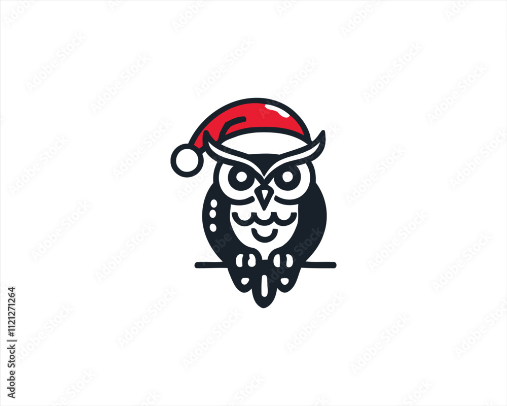 Fototapeta premium Christmas Owl Logo Design Icon Vector Illustration. Merry Christmas