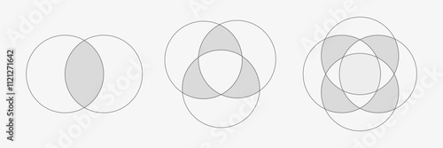 Venn diagram set. Crossing circles infographic. Mathematical education. Vector illustration 