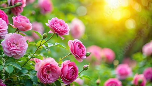 Roses pink flowers blooming beautifully in a lush green summer background nature, roses, pink, flowers, blooming, lush, green