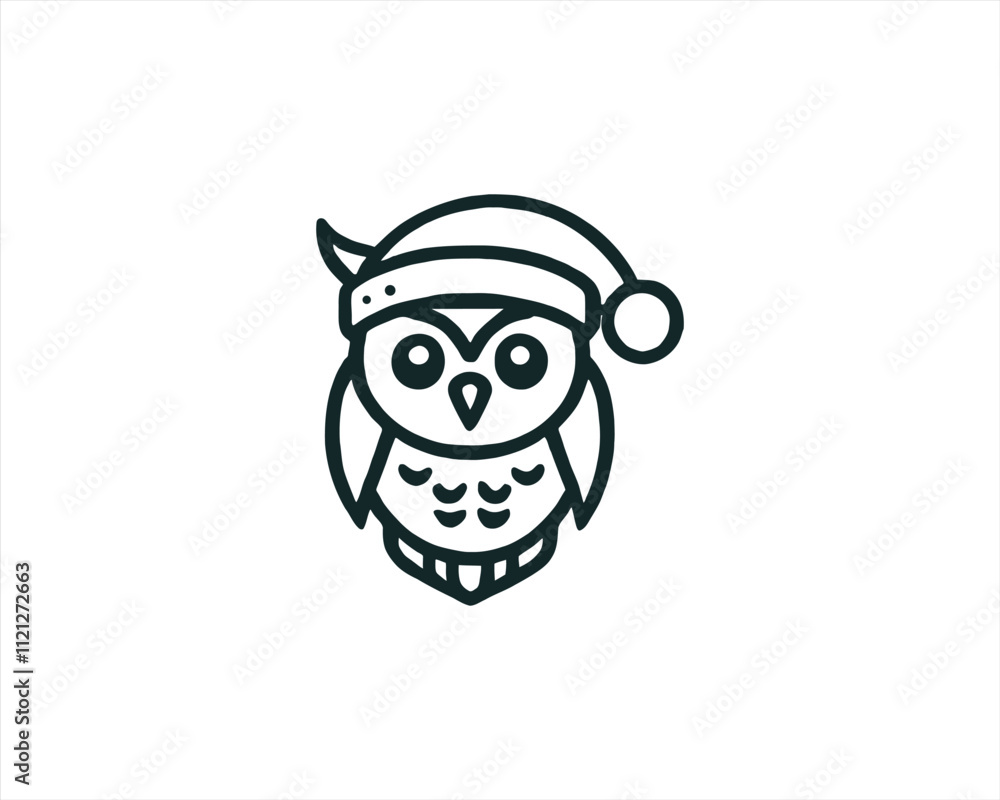 Naklejka premium Christmas Owl Logo Design Icon Vector Illustration. Merry Christmas