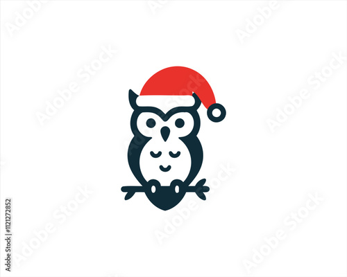 Christmas Owl Logo Design Icon Vector Illustration. Merry Christmas