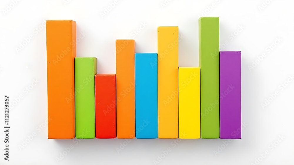 Colorful wooden blocks graph on white background, vibrant hues form abstract representation of data, emphasizing creativity and playfulness in design Colorful wooden blocks graph on white background, vibrant hues form abstract representation of data, emphasizing creativity and playfulness in design