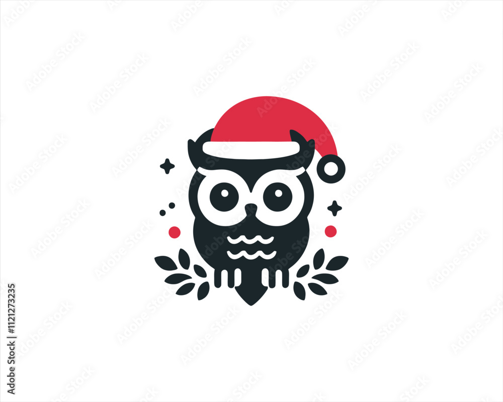 Fototapeta premium Christmas Owl Logo Design Icon Vector Illustration. Merry Christmas