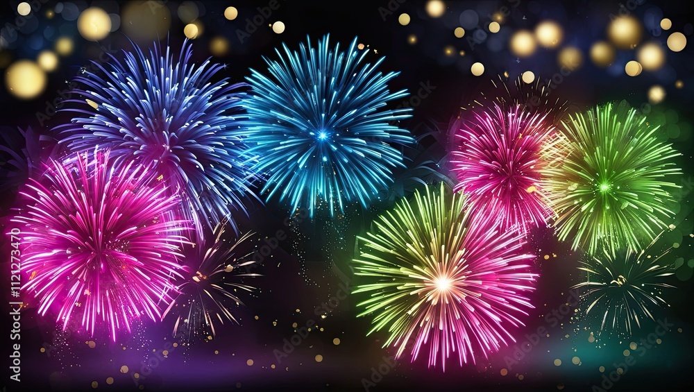 Fototapeta premium Glowing Fireworks with Golden Bokeh on a Dark Festive Background