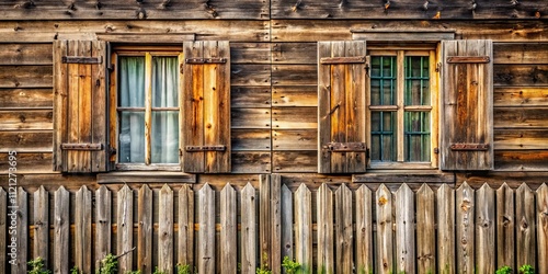 Wallpaper Mural Old weathered wooden fence with windows and shutters , aged, rustic, vintage, weathered, wood, fence, window, shutters Torontodigital.ca