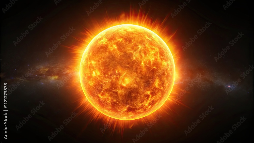Fototapeta premium Orange sun shining brightly against a dark black background, orange, sun, bright, vibrant, contrast, colorful, sky, nature