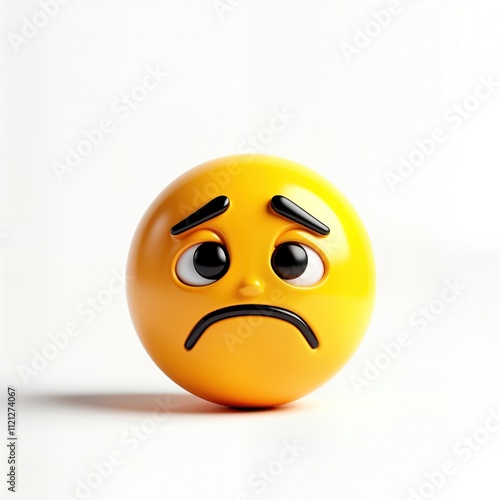 Wallpaper Mural Yellow sad emoji face. Emoticon expresses sadness. 3D design icon shows unhappy emotion. Cartoon character with sad expression on white background. Illustration shows cute, sorrowful face with closed Torontodigital.ca