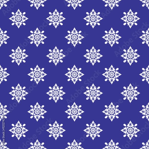 blue and white ethnic floral ceramic motif seamless pattern for wallpaper and tile