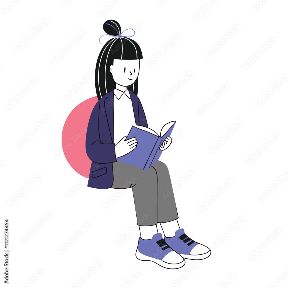 Young woman reading a book. Vector illustration in a flat style. Young woman reading a book. Vector illustration in a flat style.
