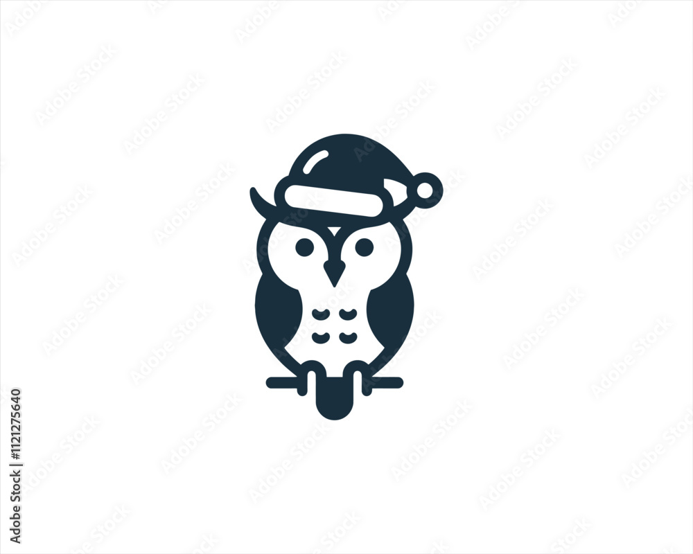 Fototapeta premium Christmas Owl Logo Design Icon Vector Illustration. Merry Christmas