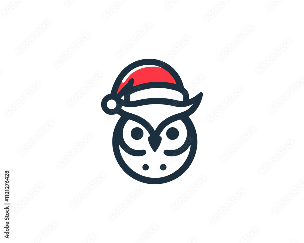 Fototapeta premium Christmas Owl Logo Design Icon Vector Illustration. Merry Christmas