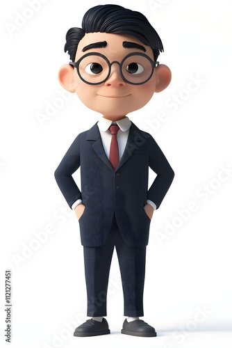 Cartoon Businessman In A Dark Suit And Glasses