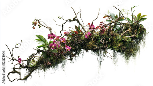 Orchids  Moss  Vines  Tropical Plants  Hanging Garden  Isolated  White Background